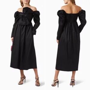 NWT Aje Black Valentina Cotton Poplin Bow-Tie Midi Dress Size XS (6 AU)